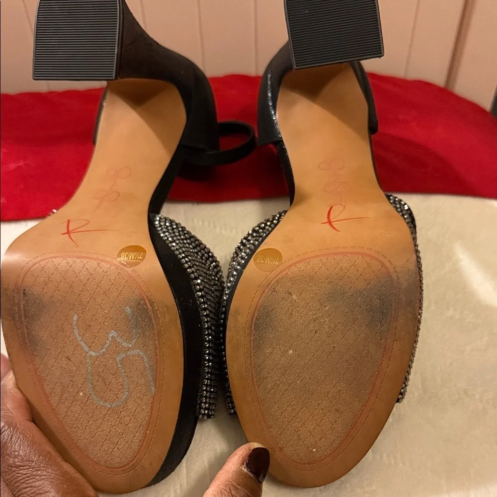 Jessica Simpson Black Crystal Cross-Band Ankle-Strap Heels - Picture 16 of 16